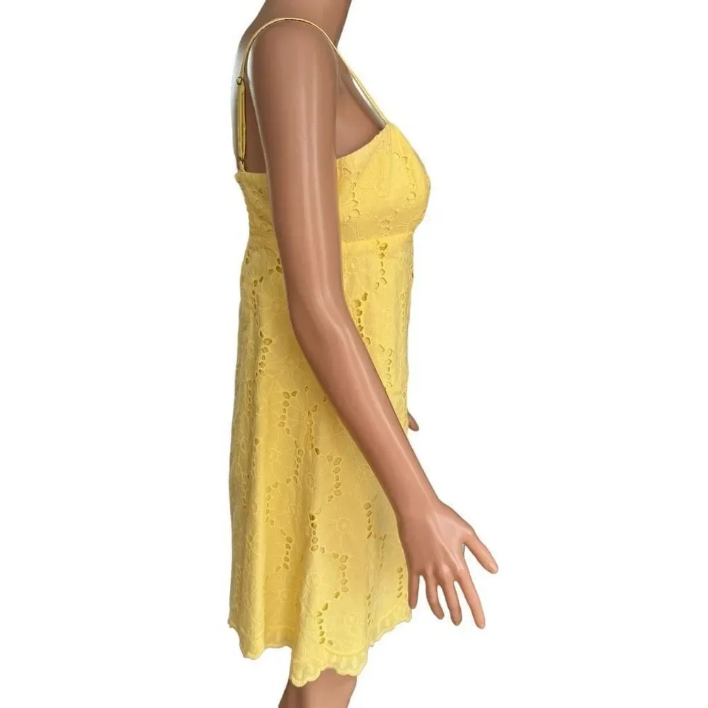 Lilly Pulitzer Yellow Eyelet Spaghetti Strap Dress with Sweetheart Neckline Sz 4